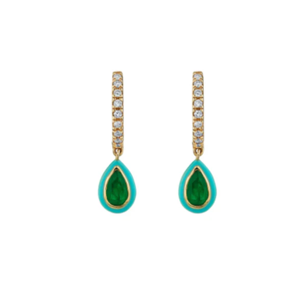 Green Tear Drop Hoops