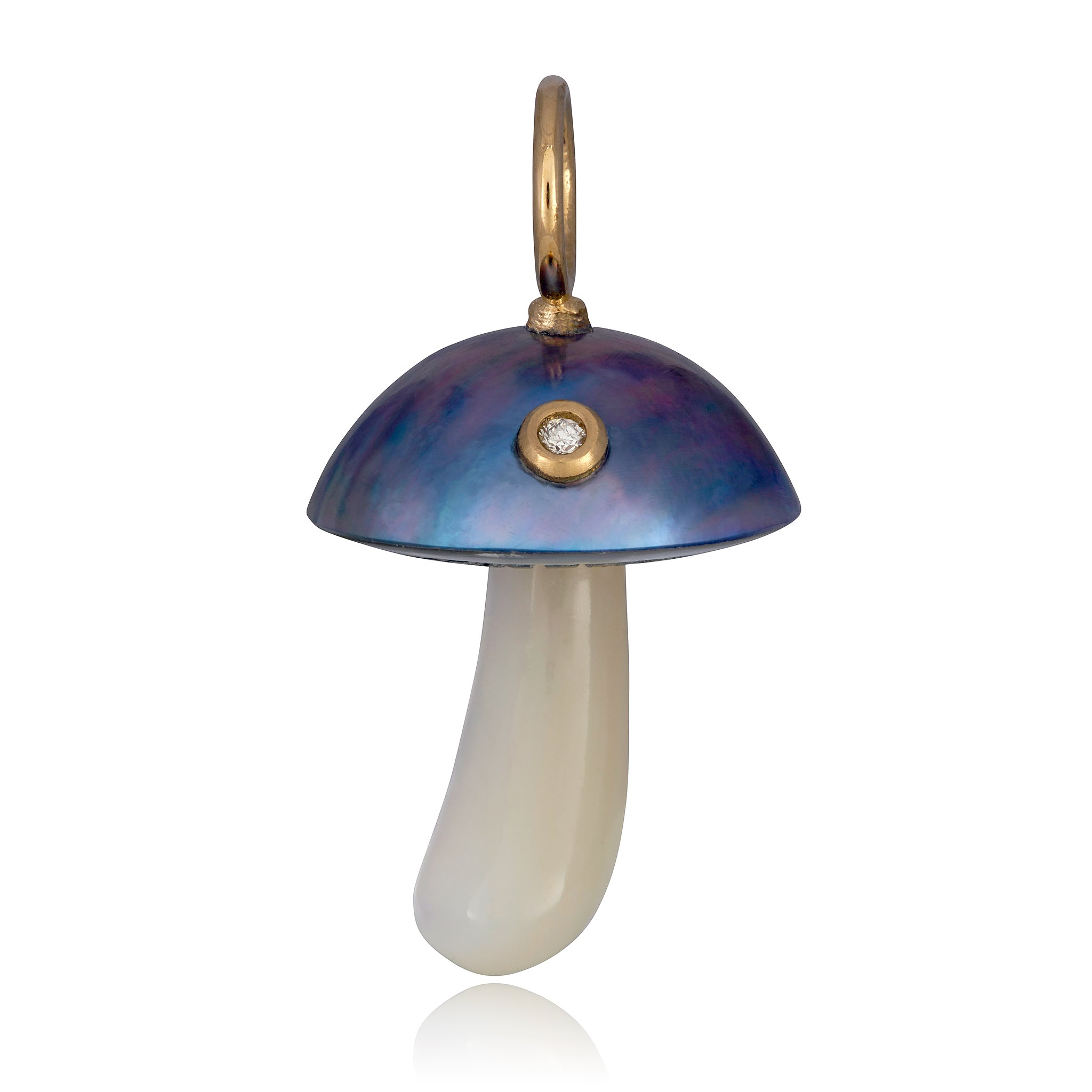 Blue Mabe Pearl, Gold And Diamond Magic Mushroom Charm