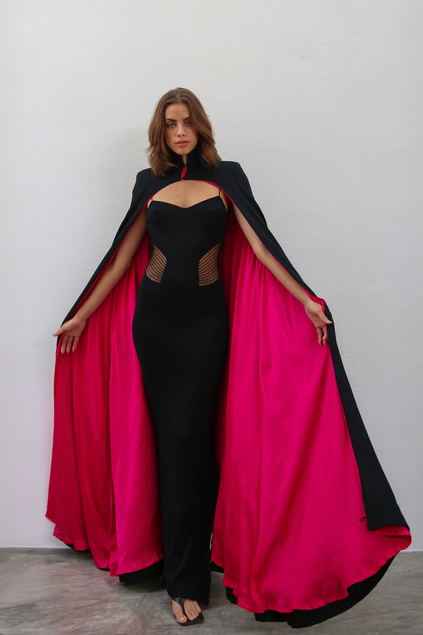Alara Hand Embroidered Silk Cape Black And Pink