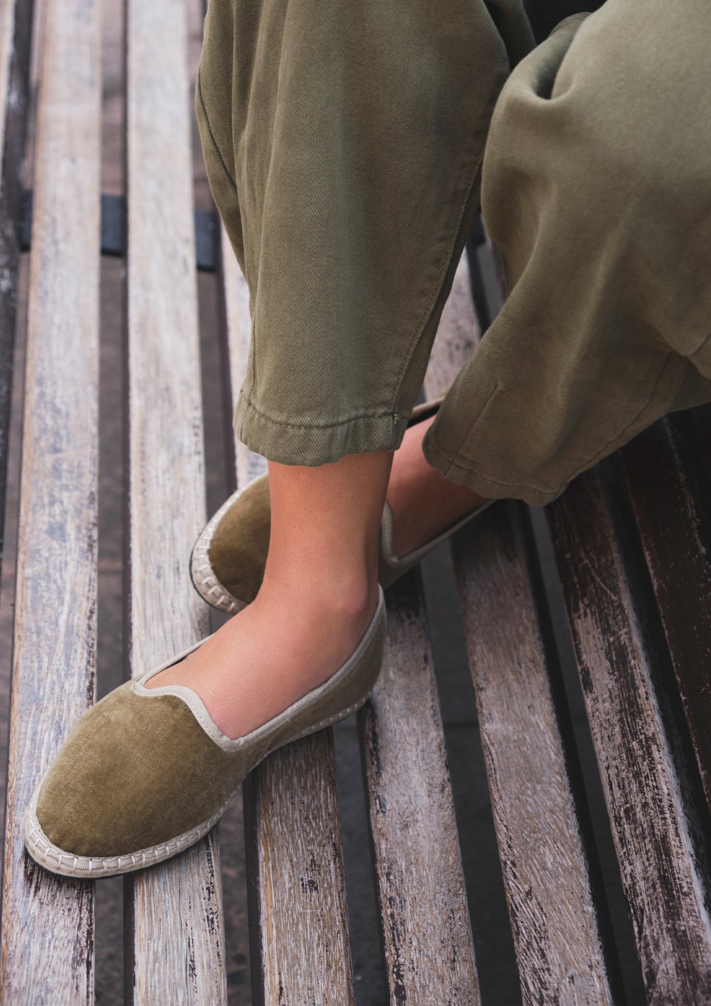 Lola Military Green Velvet Slipper