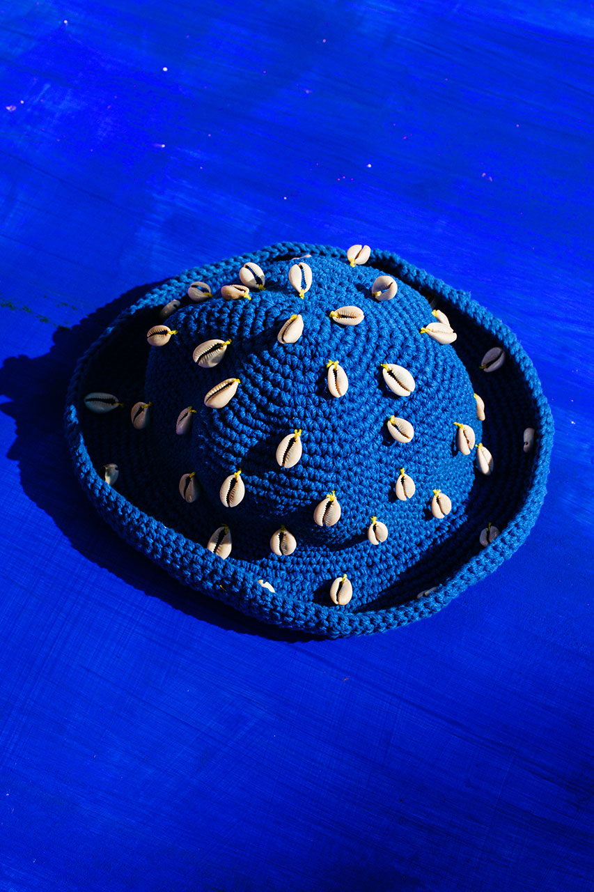 Maena Crochet Bucket Hat With Seashells Blue