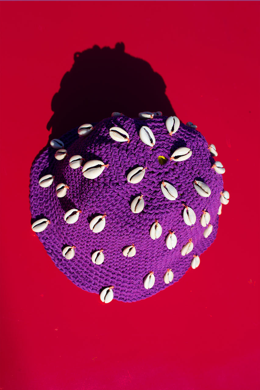 Maena Crochet Bucket Hat With Seashells Purple