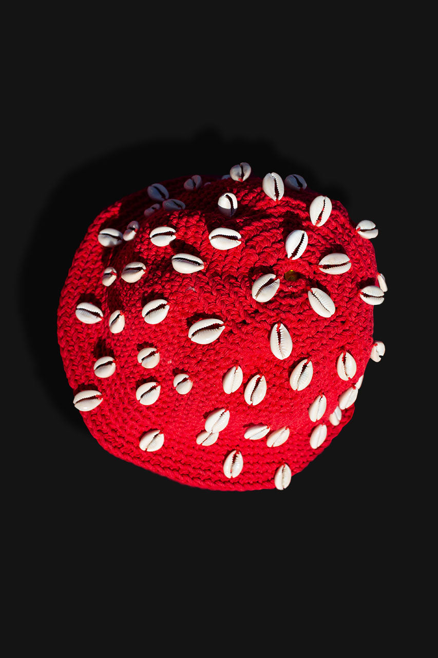 Maena Crochet Bucket Hat With Seashells Red