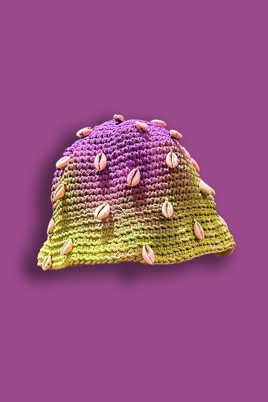 Maena Crochet Bucket Hat With Seashells Pistachio