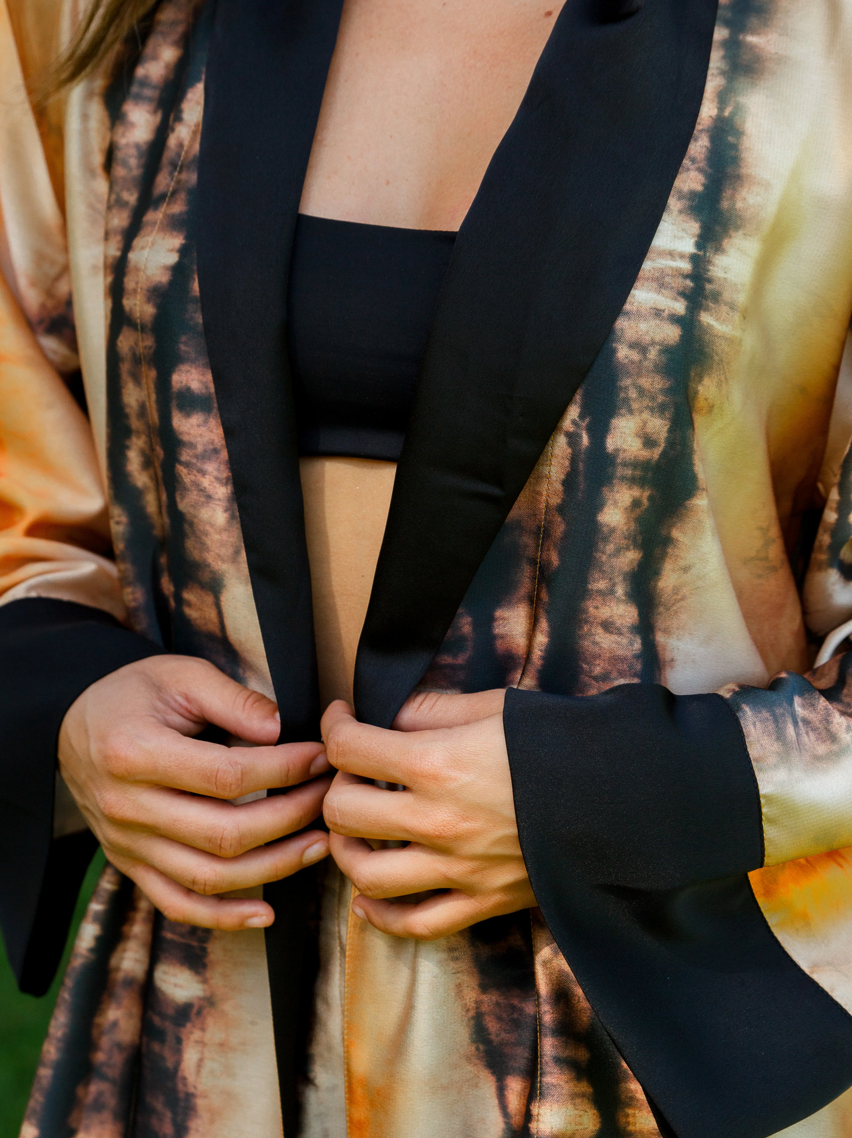 Duster Bombay - Tie & Dye Black And Orange Long Kimono