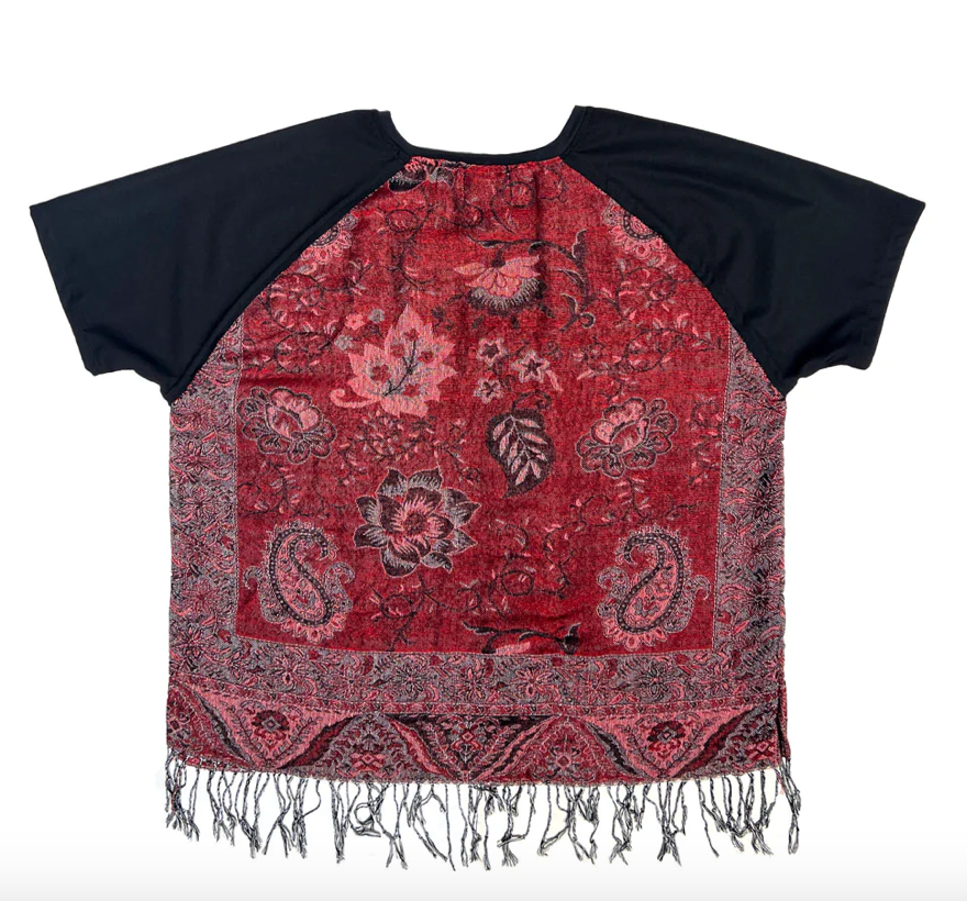 T-Shirt With Short Raglan Sleeves Red Mix Pattern Grey