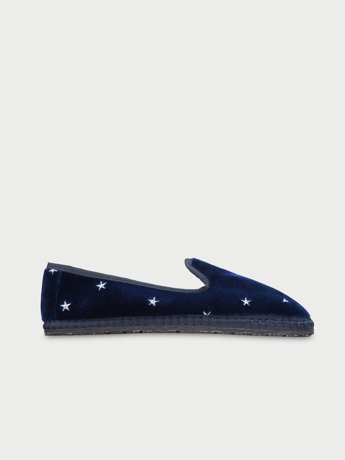 Victoria Navy Blue Velvet Loafer With Silver Stars