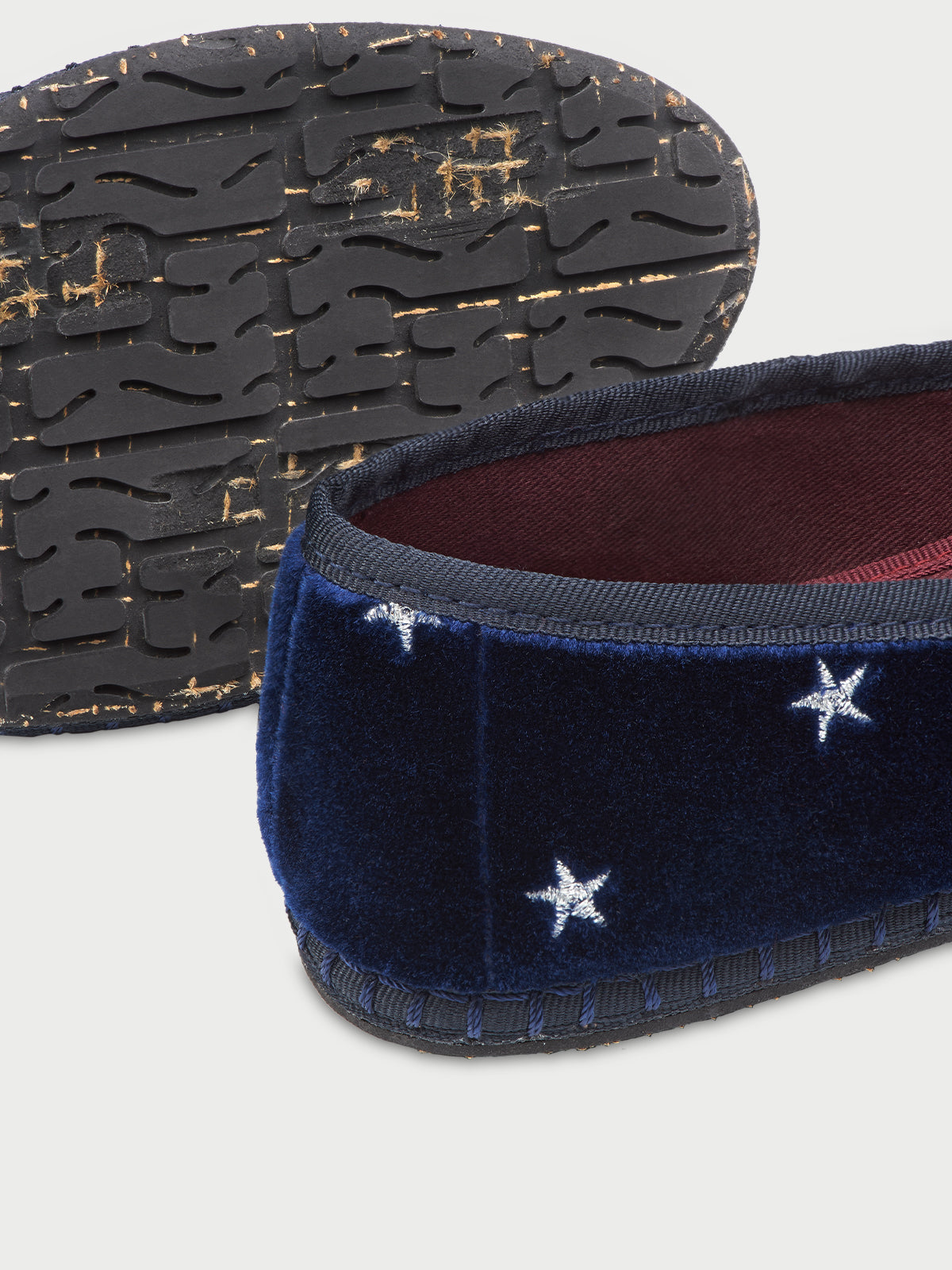 Victoria Navy Blue Velvet Loafer With Silver Stars