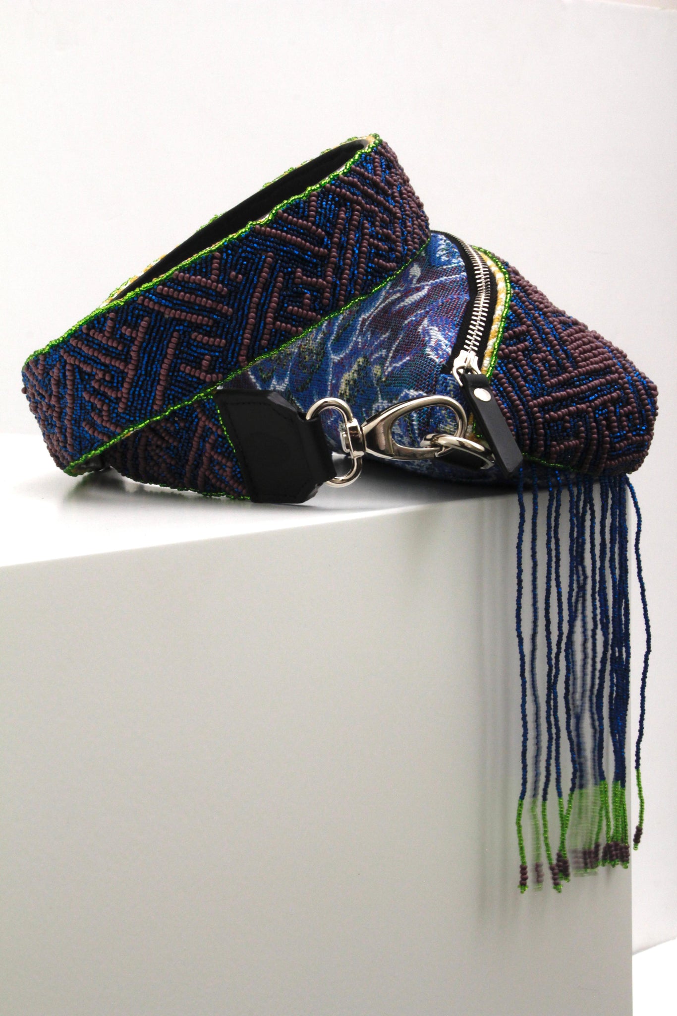 Indian Silk with Traditional Czech Beads - Blue