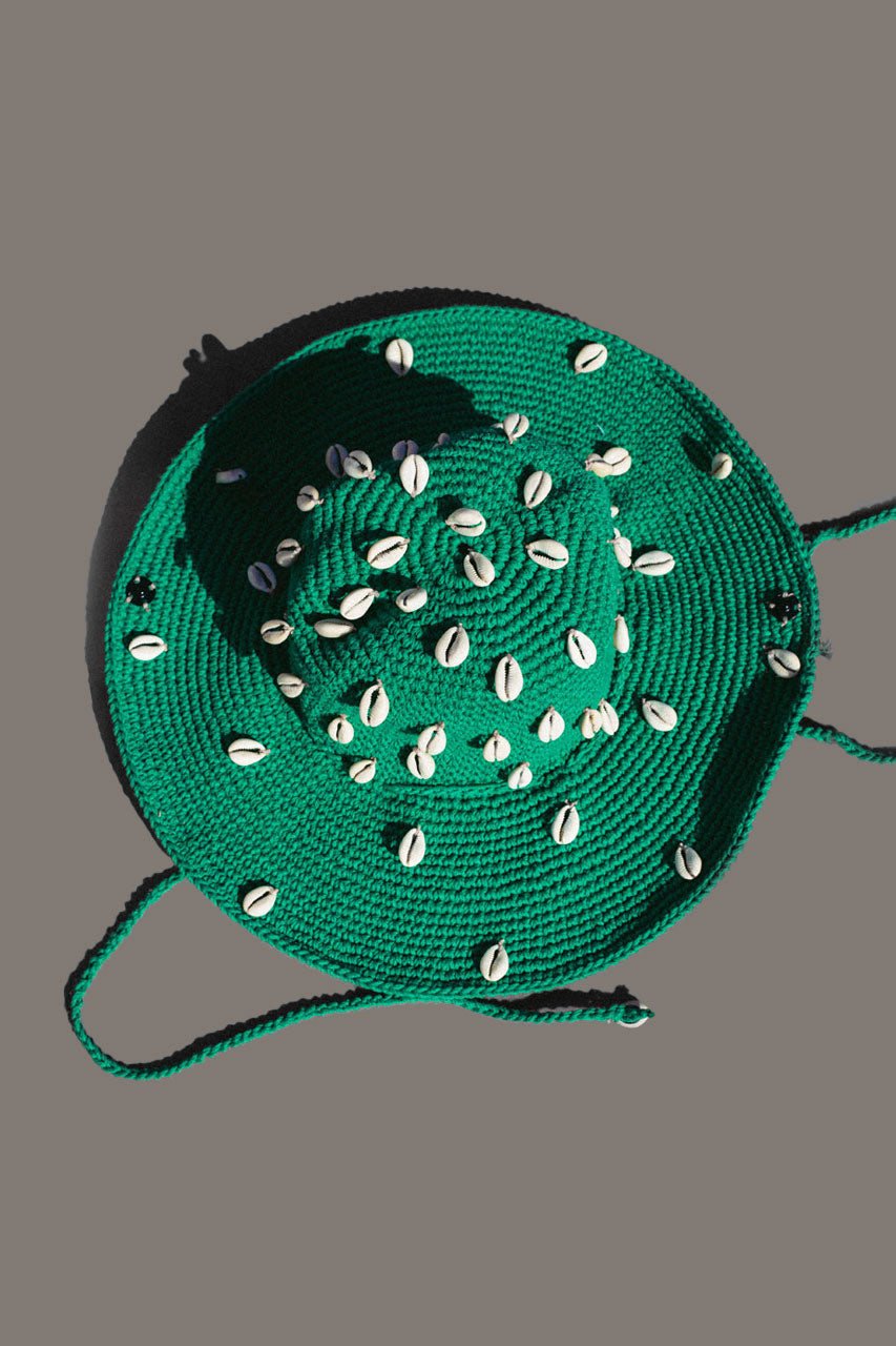 Wika Crochet Sun Hat With Seashells Green Leaf