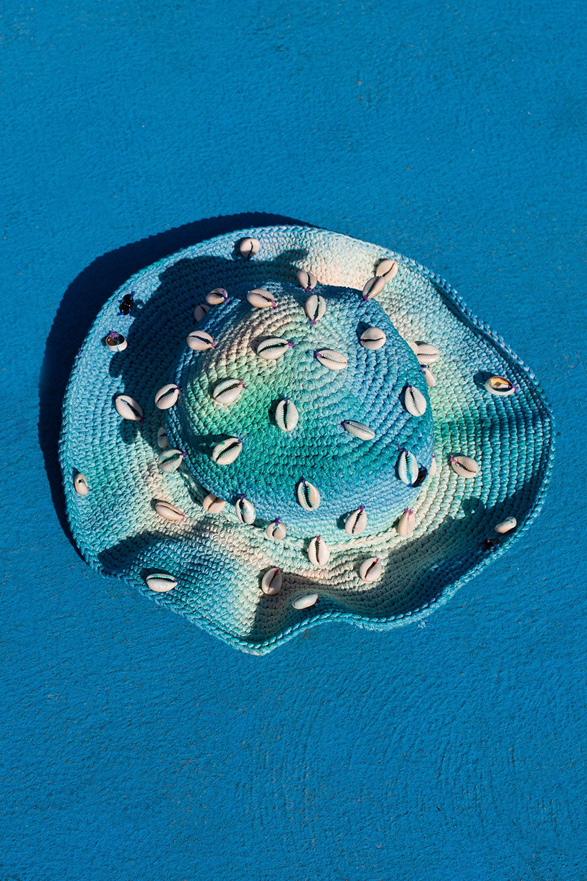 Wika Crochet Sun Hat With Seashells Blue Sky Tye-Dye