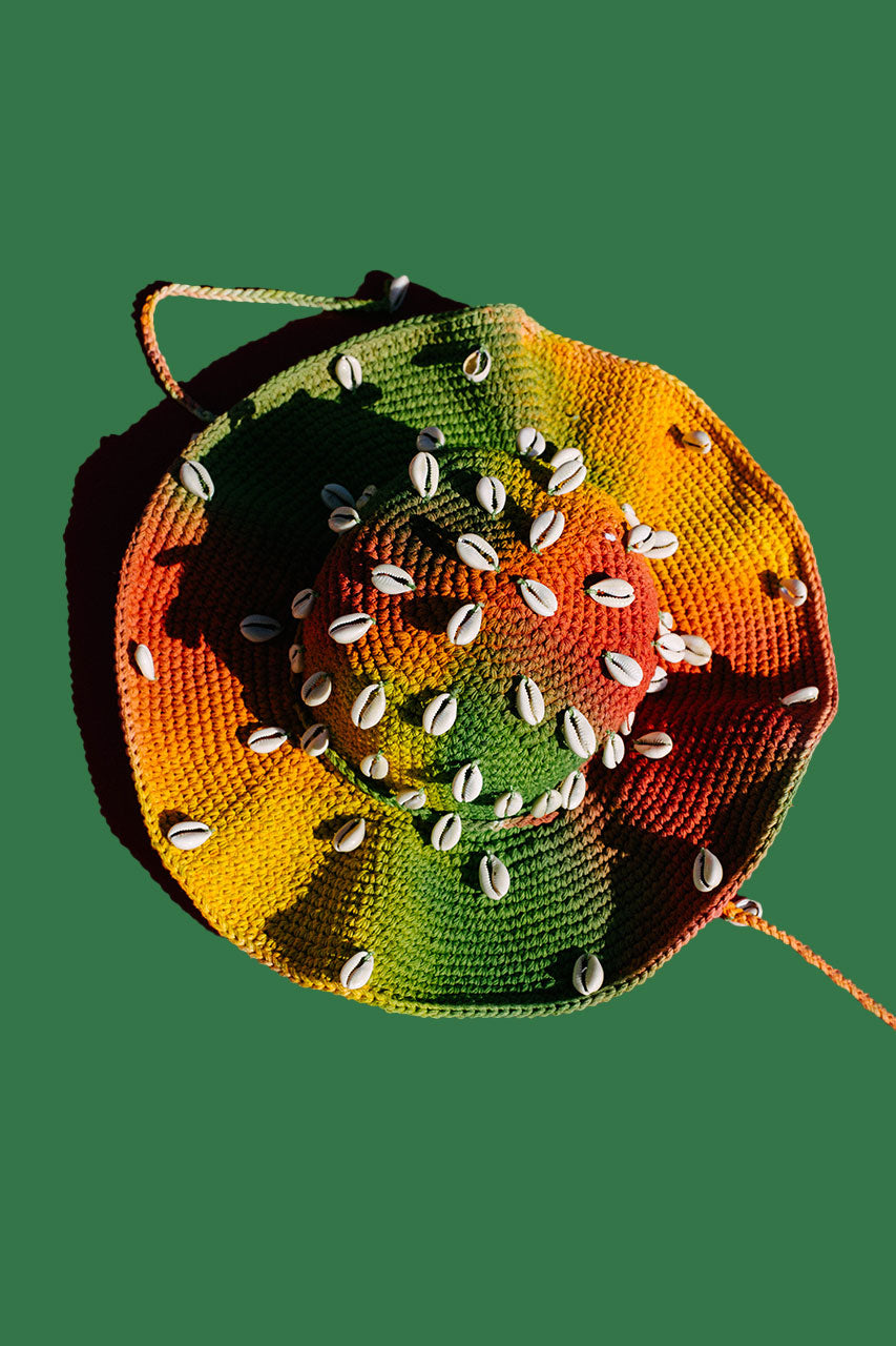 Wika Crochet Sun Hat With Seashells Rastafari Tye-Dye