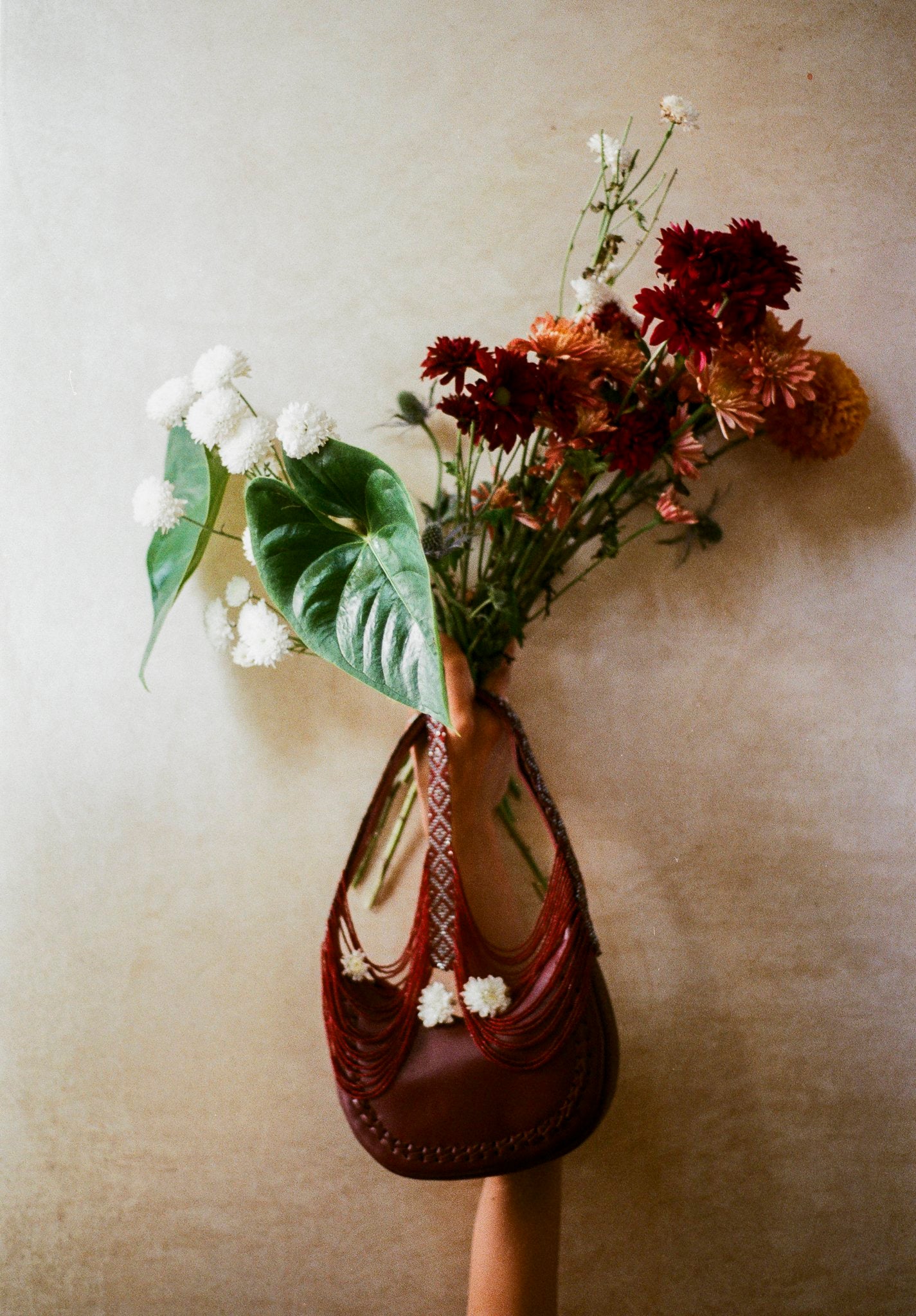 Burgundy Beaded Half Moon Purse